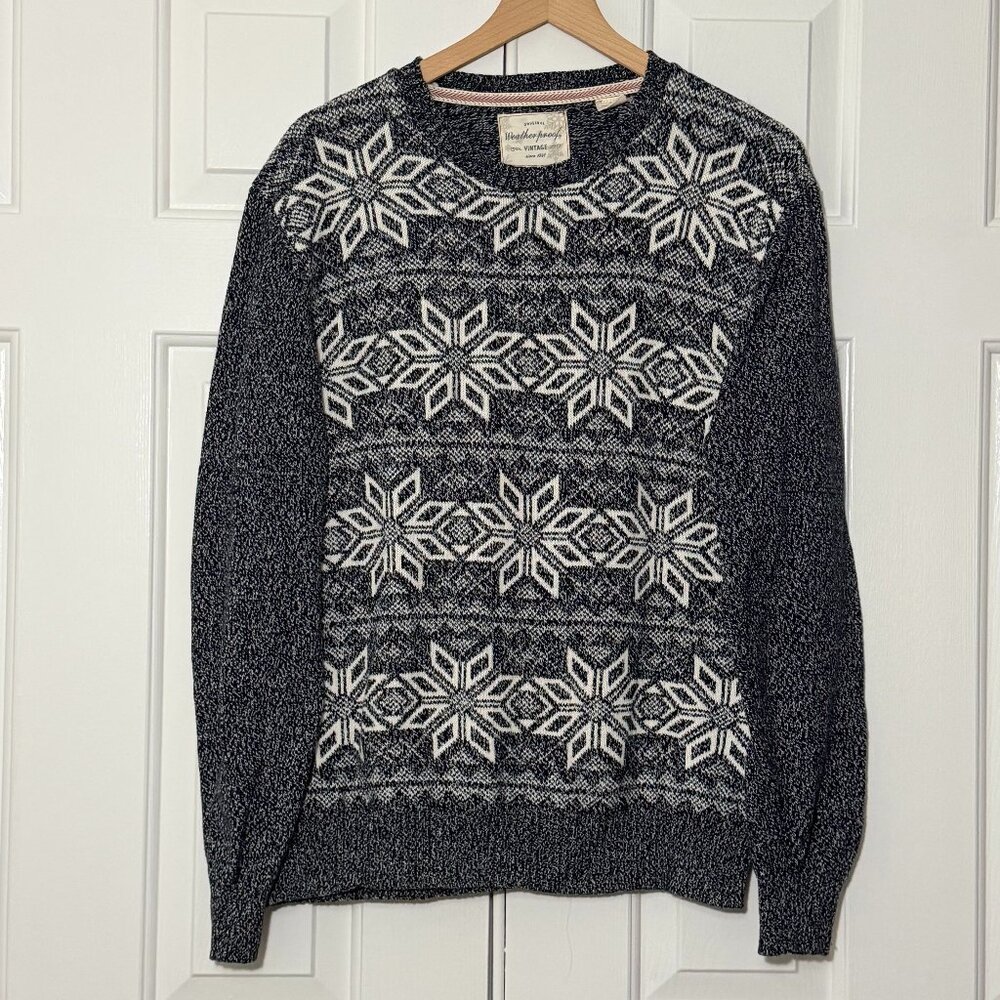 Weatherproof Vintage Nordic Snowflake Sweater Gray Crewneck L